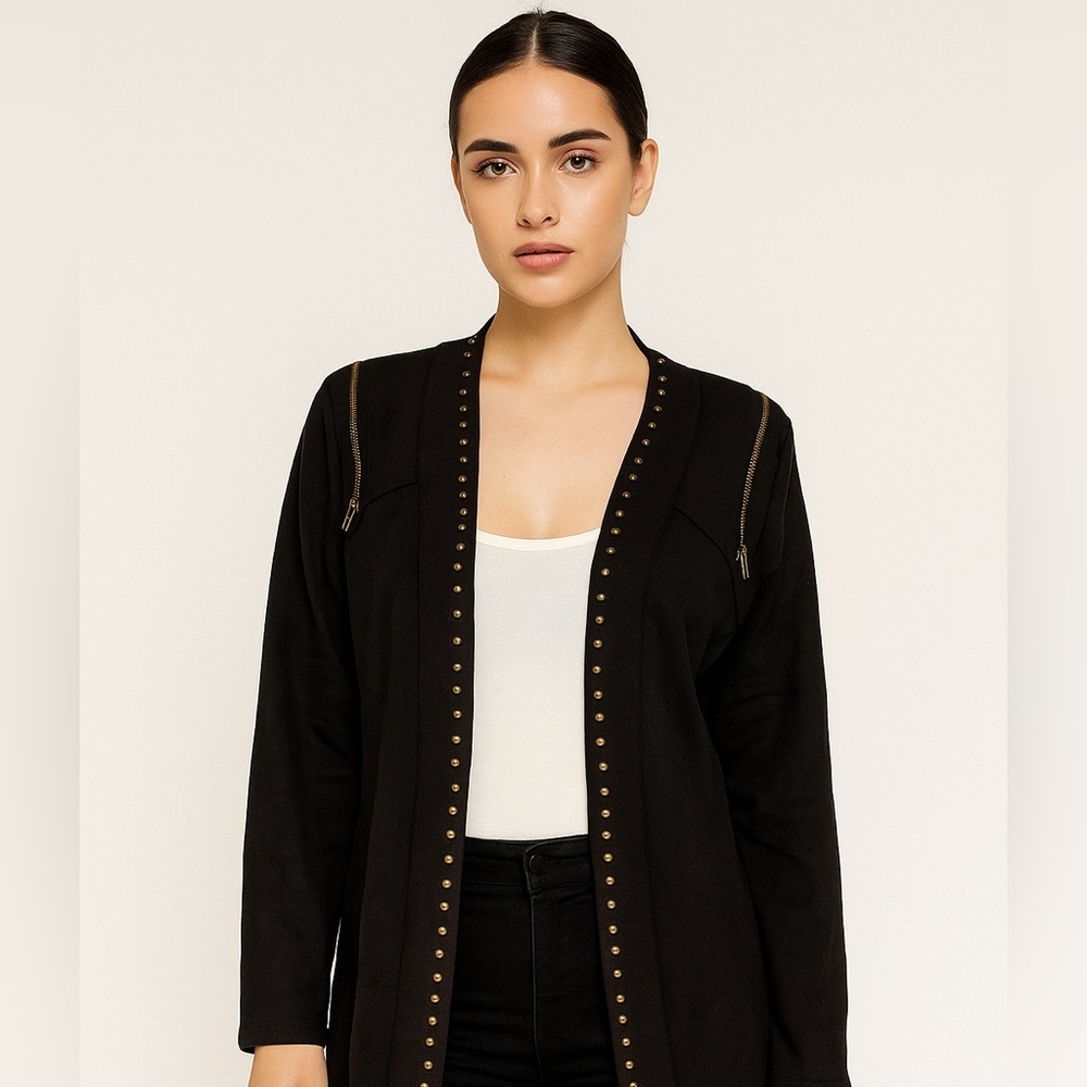 Vocal USA Black Studded Zippers Open Front Cardigan Jacket XL‎
